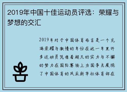 2019年中国十佳运动员评选：荣耀与梦想的交汇