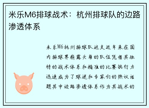 米乐M6排球战术：杭州排球队的边路渗透体系